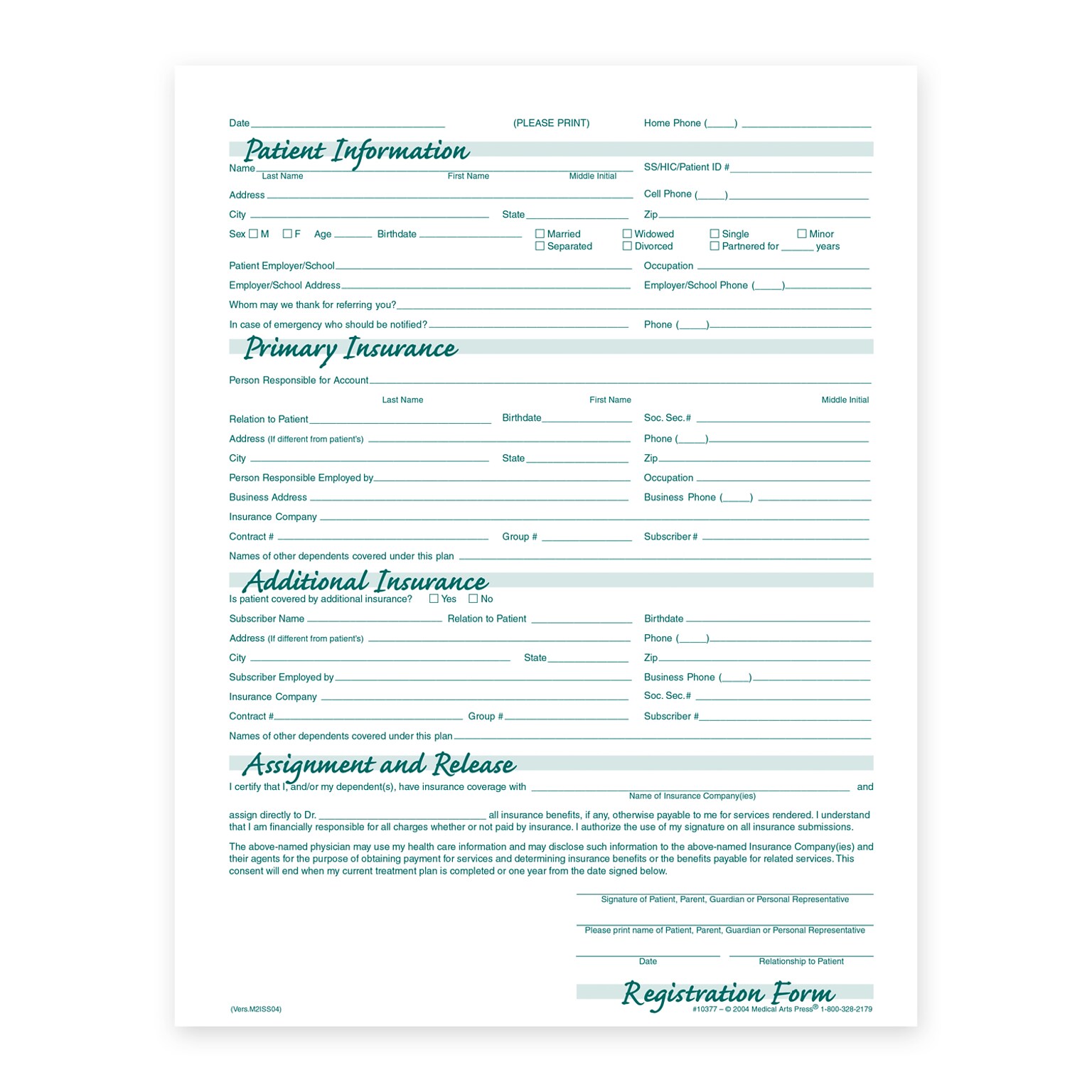 Custom 1-Sided Patient Registration FormFamily™ Sheets, 8-1/2 x 11, 2-Hole Top Punched, 250 Sheets per Pack