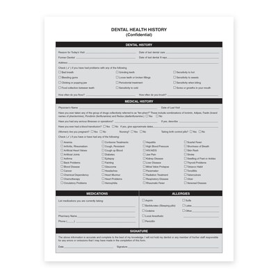 Custom 2-Sided Dental Registration and History Forms, 8-1/2" x 11", 250 Sheets per Pack