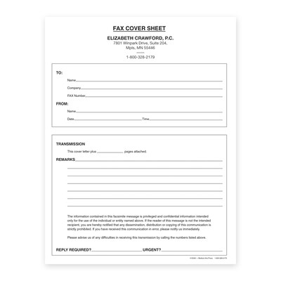 Custom Privacy Notices Fax Cover Slips, 8-1/2" x 11", 100 Sheets per Pad