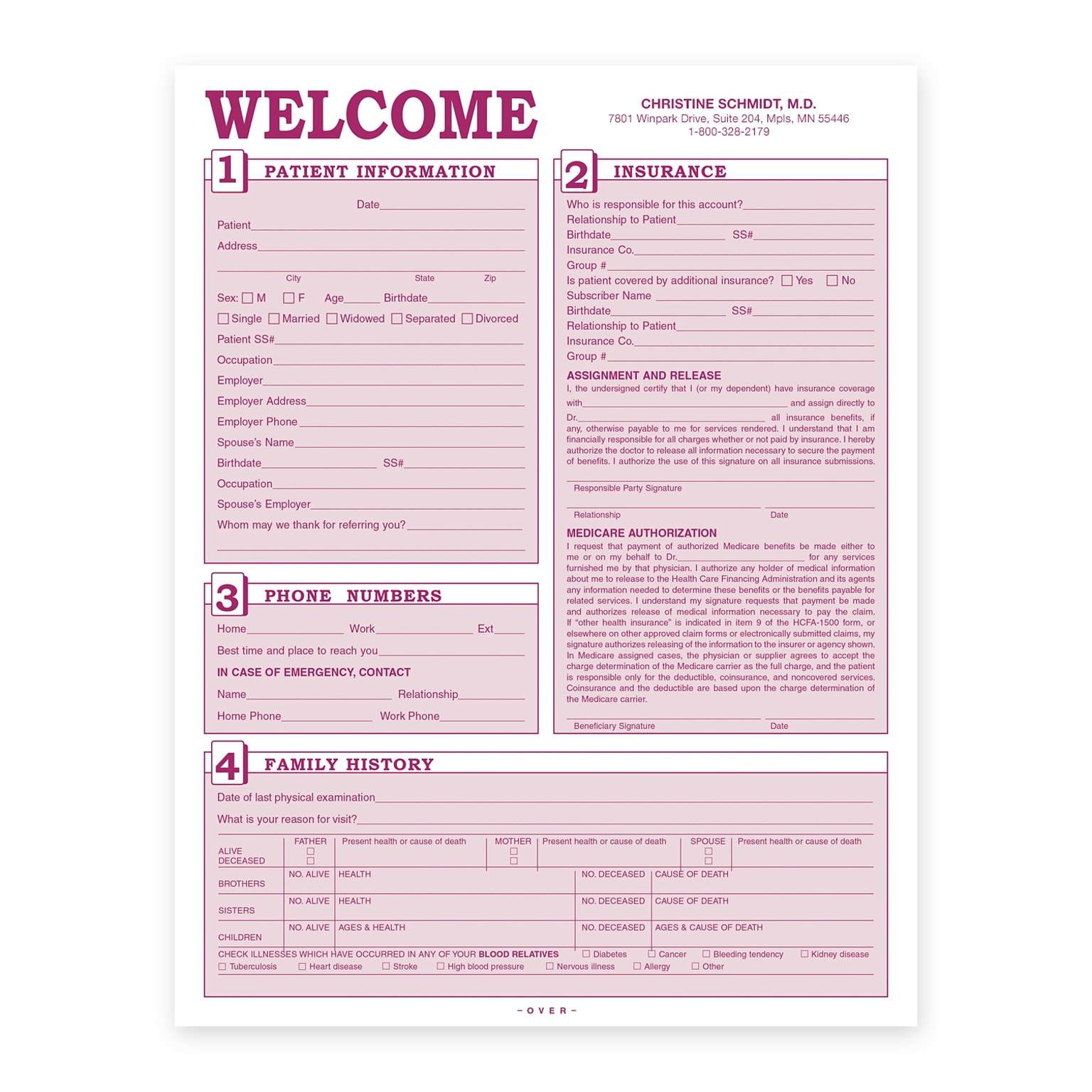 Custom Welcome Registration and History Forms, 8-1/2 x 11, 250 Sheets per Pack