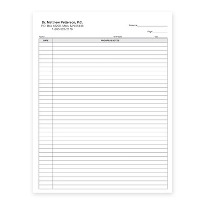 Custom 2-Sided Progress Notes, 8-1/2 x 11, 24# White Stock, 250 Sheets per Pack