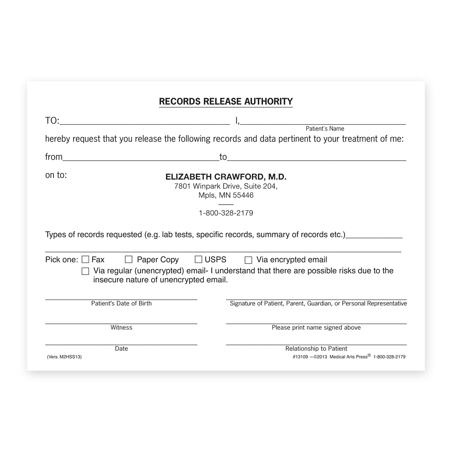 Custom Record Release Authority Slips, 5-1/2 x 4, 100 Sheets per Pad