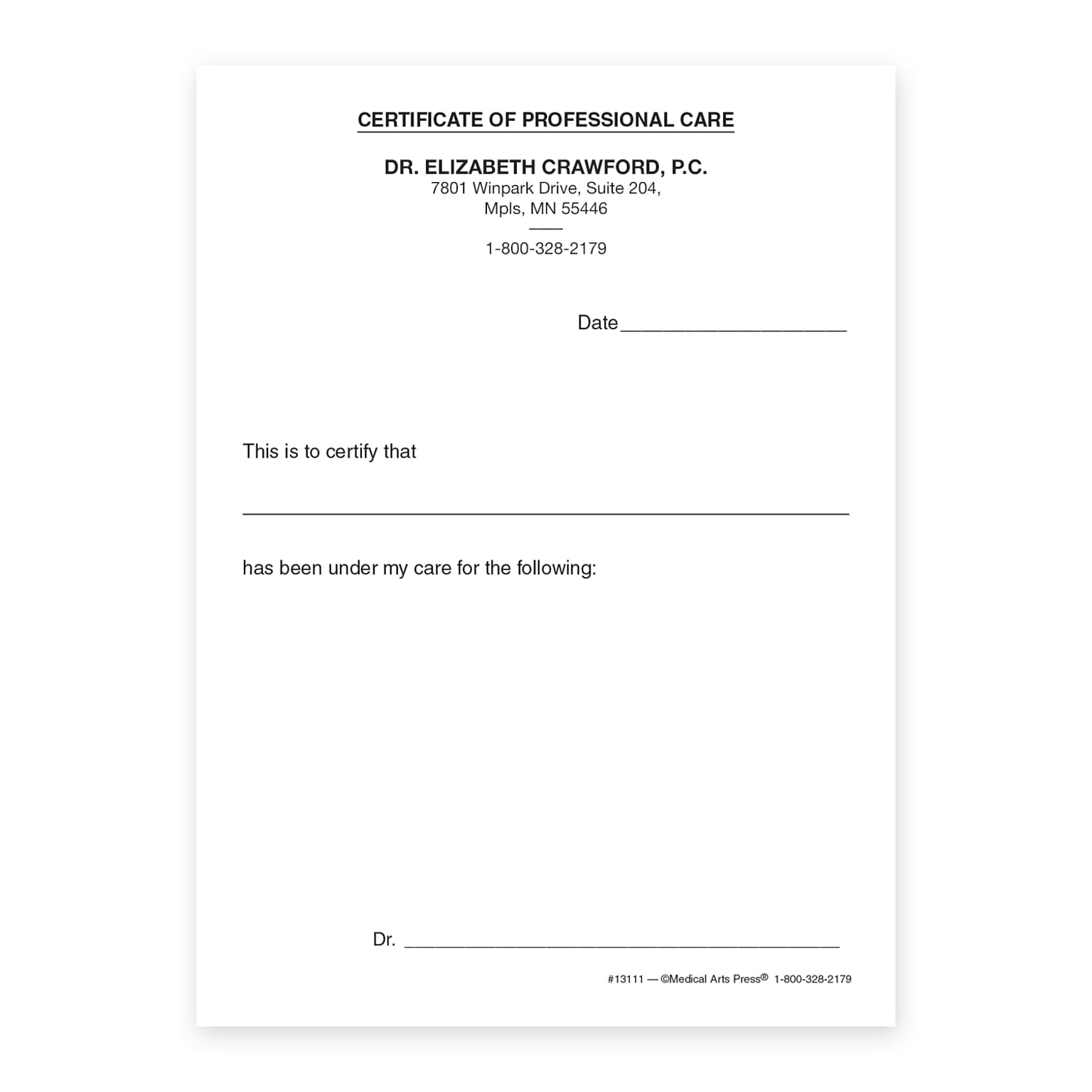 Custom Certificate of Professional Care Slips, 4 x 5-1/2, 100 Sheets per Pad