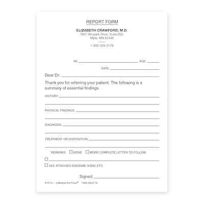 Custom Carbonless 2-Part Examination Report Forms, 4 x 5-1/2, 50 Sets per Pad