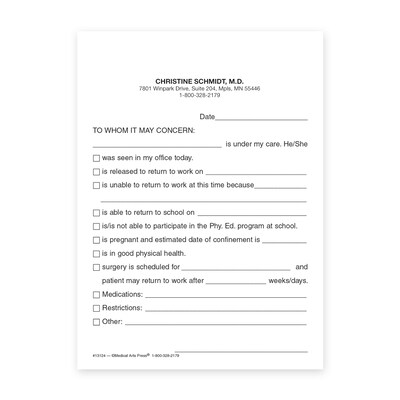 Custom Carbonless 2-Part All-Purpose Excuse Slips, 4 x 5-1/2, 50 Sets per Pad