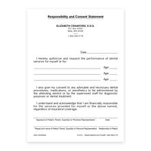 Custom Dental Responsibility and Consent Slips, 4 x 5-1/2, 100 Sheets per Pad
