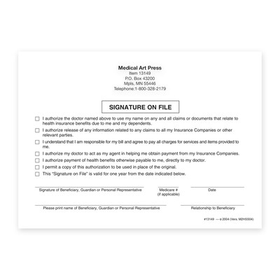 Custom Insurance Authorization Slips, 5-1/2 x 4, 100 Sheets per Pad