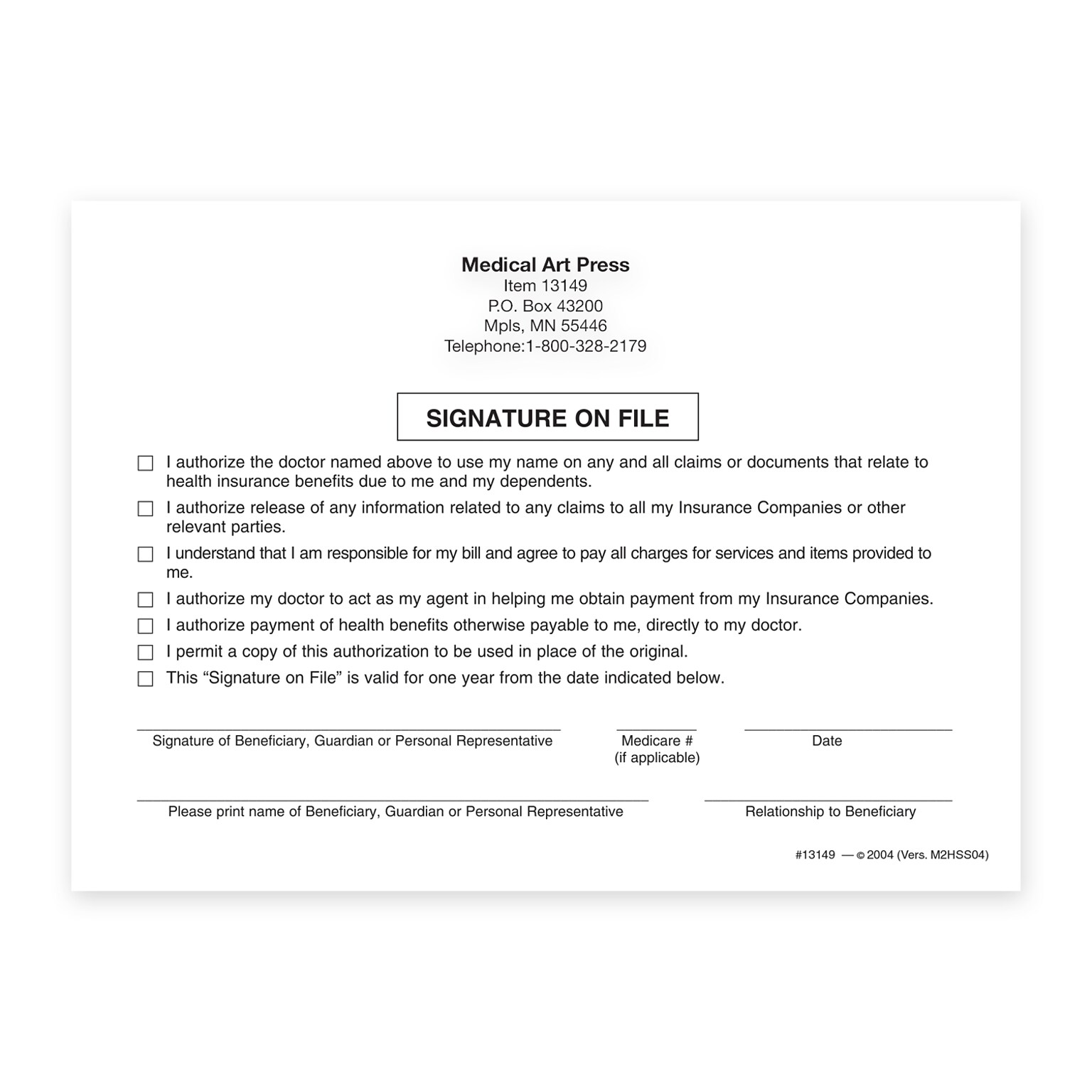 Custom Insurance Authorization Slips, 5-1/2 x 4, 100 Sheets per Pad
