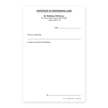 Custom Certificate of Professional Care Slips, 5-1/2 x 8-1/2, 100 Sheets per Pad