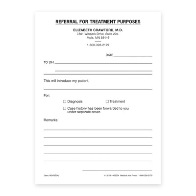 Custom Referral for Treatment Slips, 4 x 5-1/2, 100 Sheets per Pad