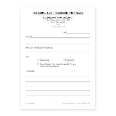 Custom Referral for Treatment Slips, 4 x 5-1/2, 100 Sheets per Pad