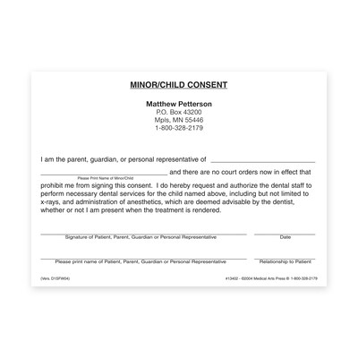 Custom Minor/Child Consent Form Slips, 5-1/2" x 4", 100 Sheets per Pad