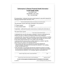Custom Carbonless Authorization to Release PHI Forms, 4 x 5-1/2, 100 Sheets per Pad