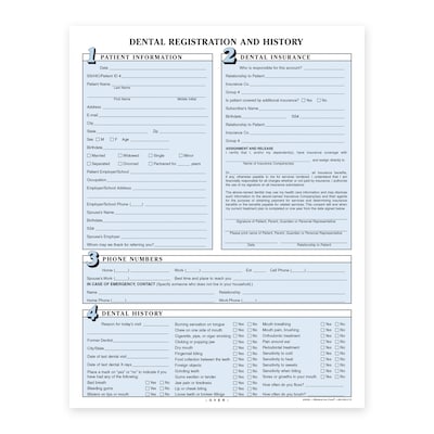 Custom Dental Registration Forms, 8-1/2 x 11, 250 Sheets per Pack