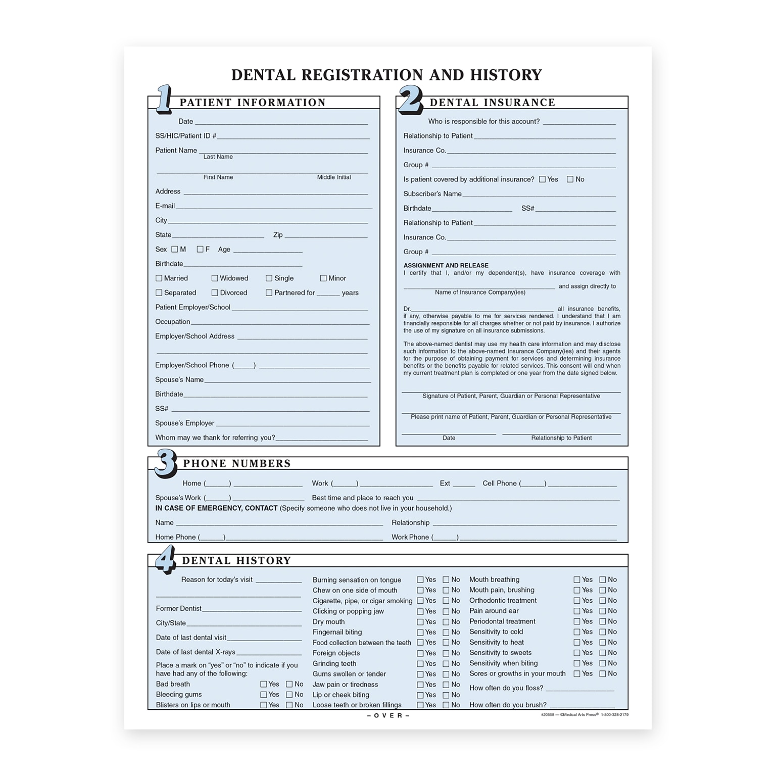 Custom Dental Registration Forms, 8-1/2 x 11, 250 Sheets per Pack