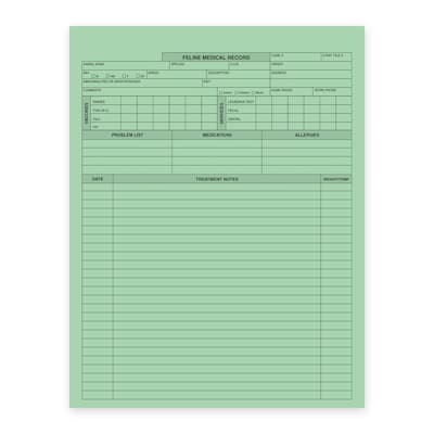 Custom Feline Pet Treatment Records, 8-1/2" x 11", 250 Sheets per Pack