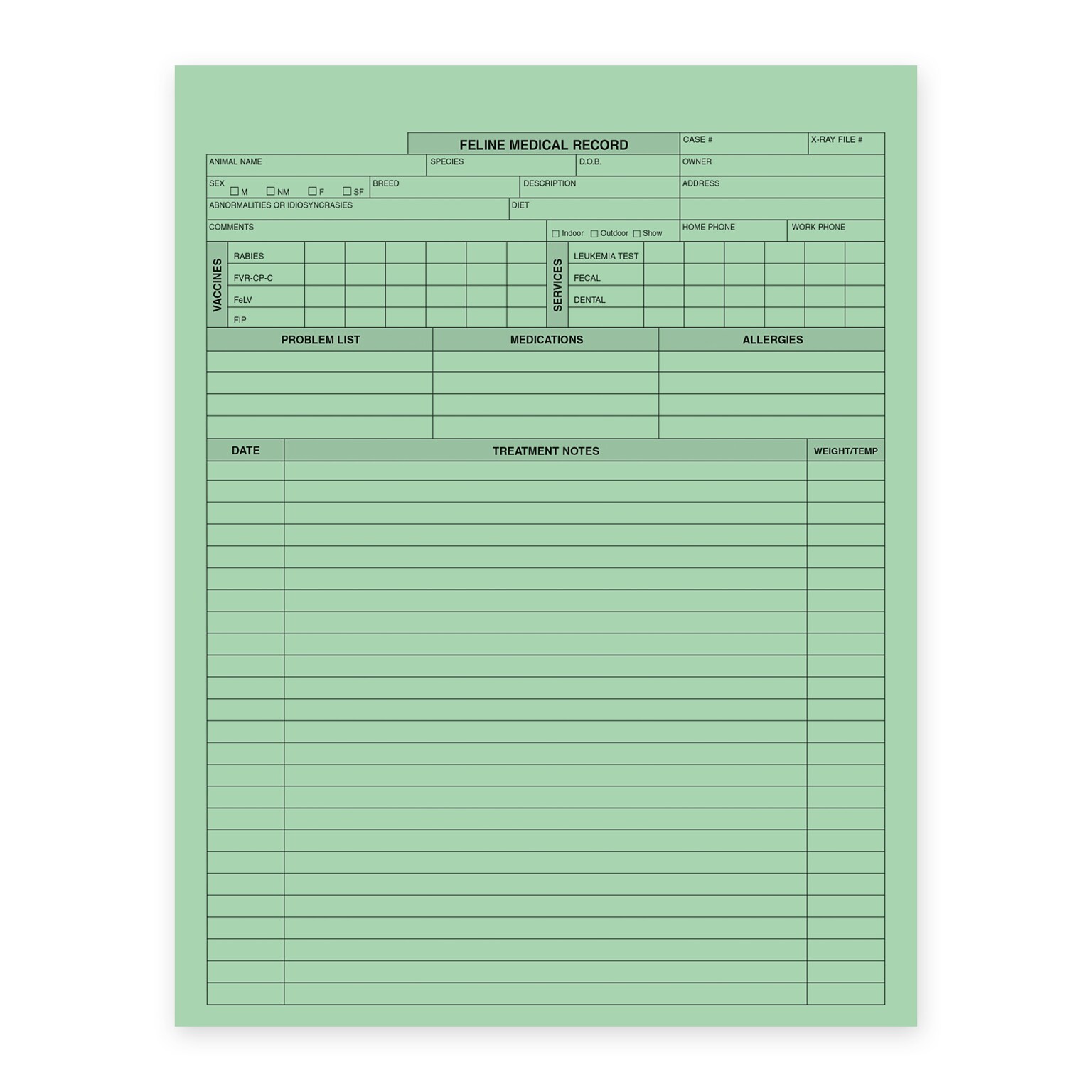 Custom Feline Pet Treatment Records, 8-1/2 x 11, 250 Sheets per Pack
