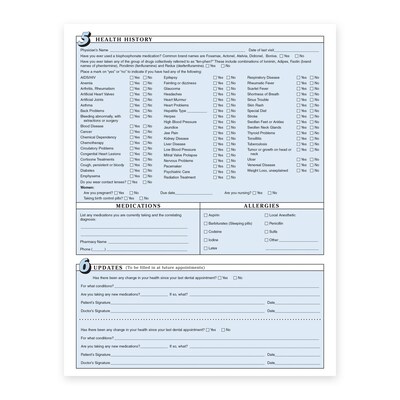 Custom Dental Registration Forms, 8-1/2 x 11, 250 Sheets per Pack