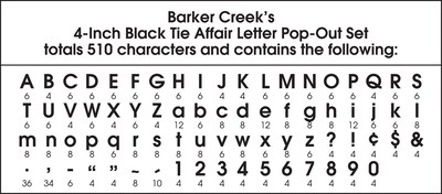 Barker Creek Black Tie Affair  4" Letters and Numbers, Black, 510/Pack (BC3637)