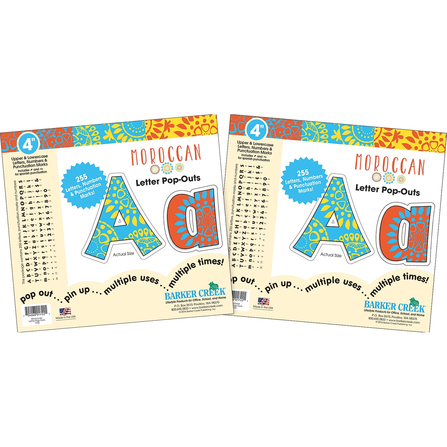 Barker Creek Moroccan  4 Letters and Numbers, Multicolored, 510/Pack (BC3645)