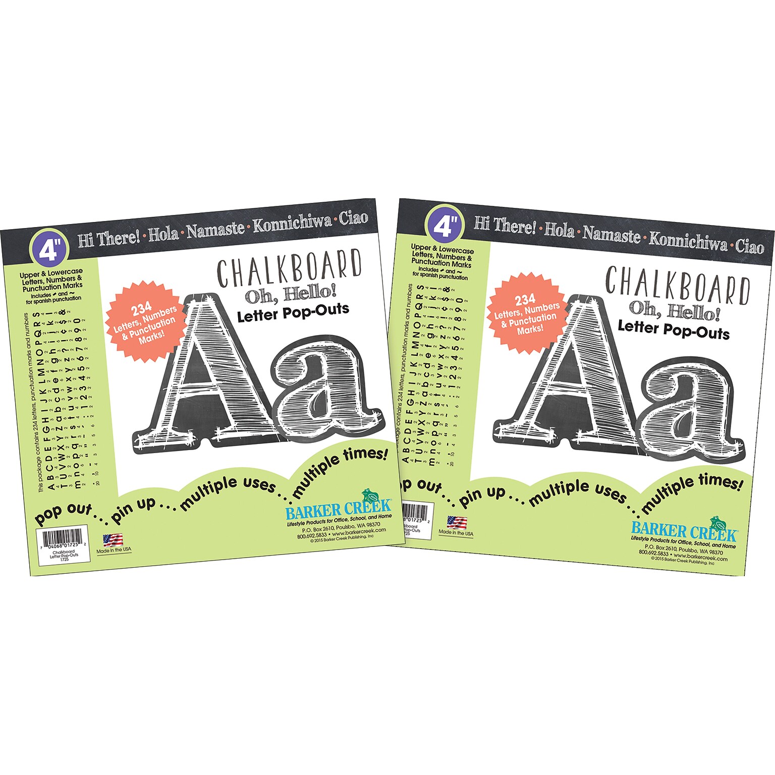 Barker Creek 4 Letter Pop-Out 2-Pack, Chalkboard, 468 Characters/Set (BC3646)