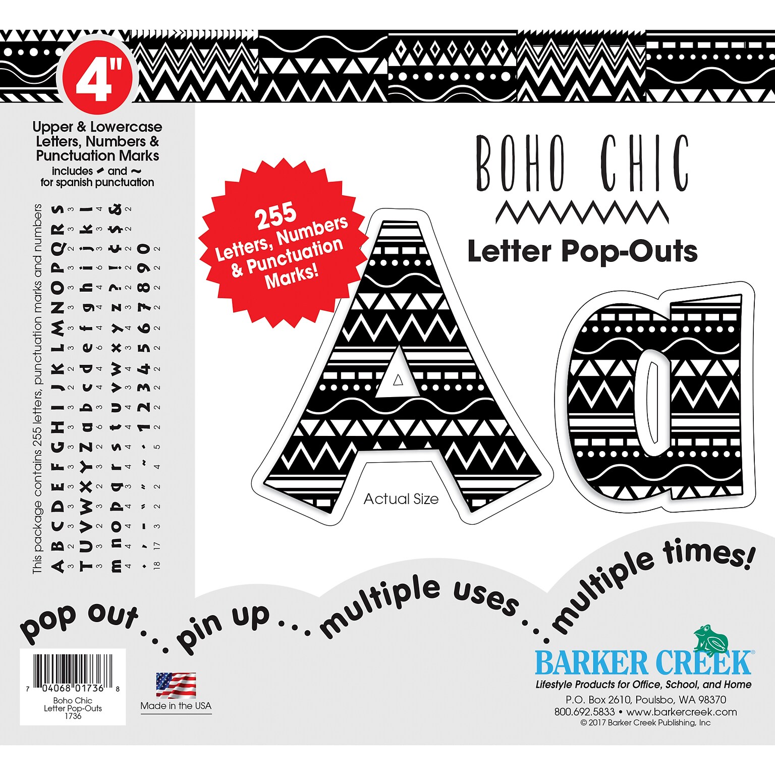 Barker Creek Bohemian  4 Letters and Numbers, Multicolored, 255/Pack (BC1736)