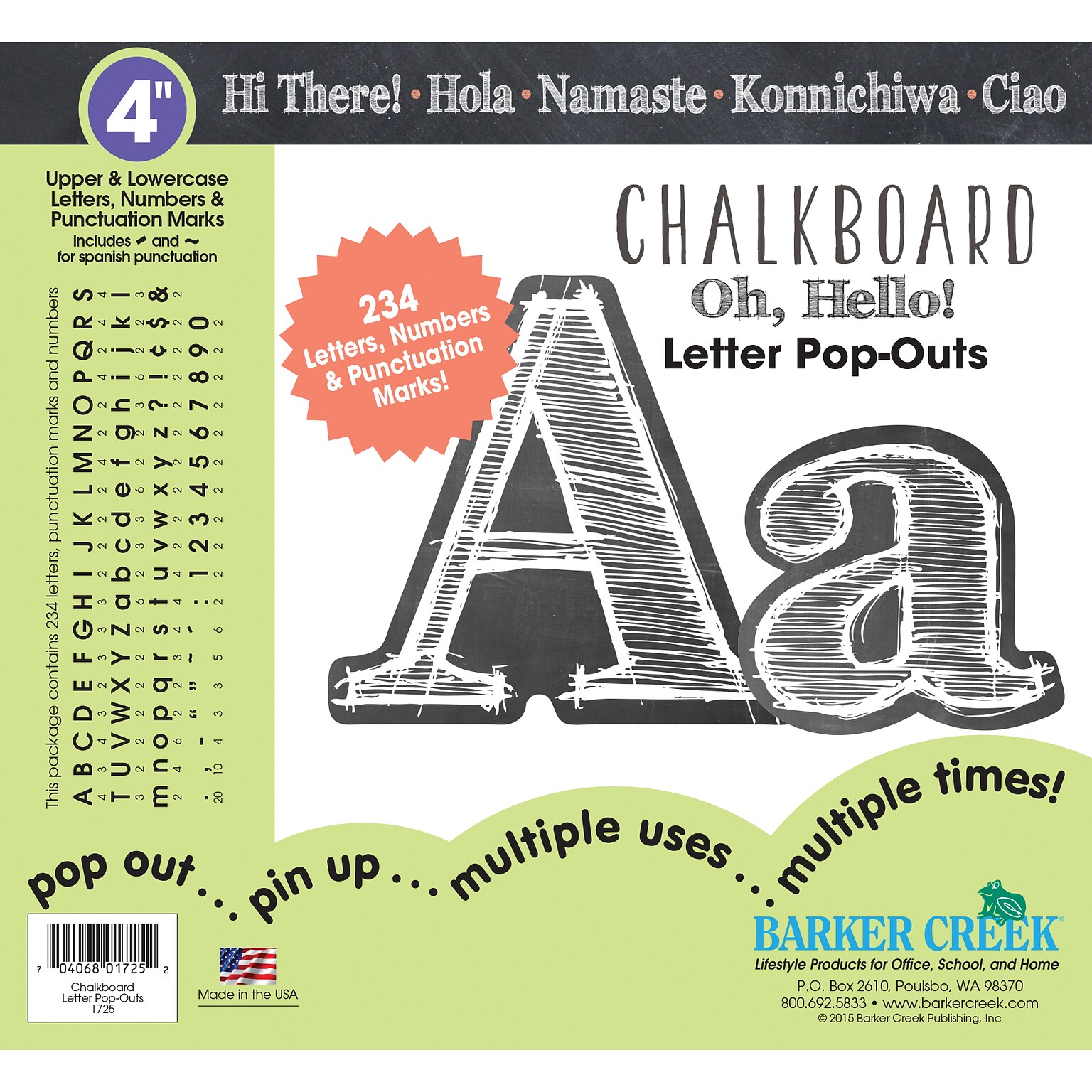 Barker Creek Chalkboard  4 Letters and Numbers, Multicolored, 234/Pack (LL1725)