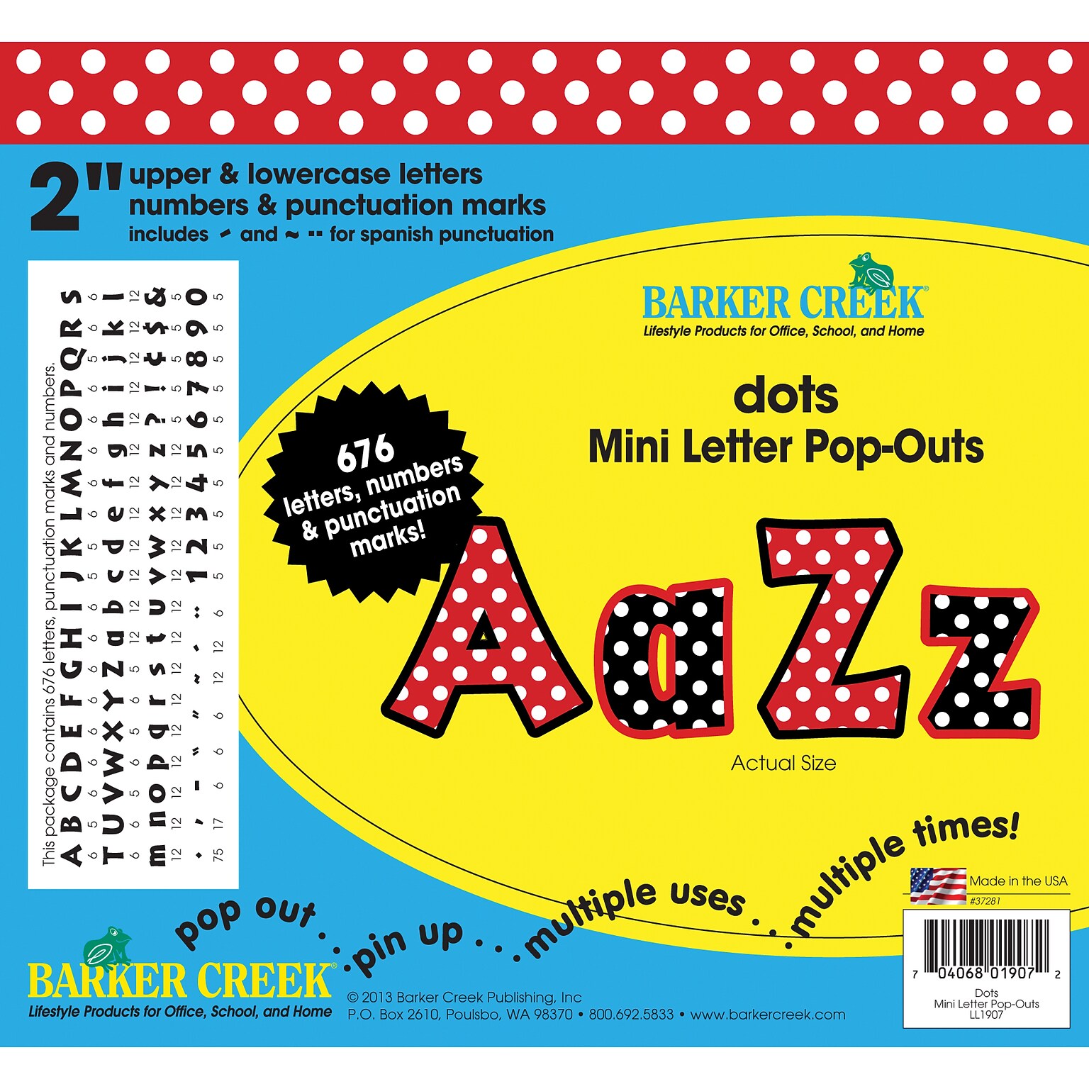 Barker Creek Dots  2 Letters and Numbers, Multicolored, 676/Pack (LL1907)