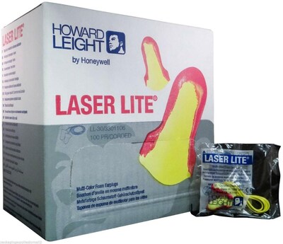 Howard Leight Laser Lite Corded Earplugs, Magenta/Yellow, 100/Box (LL-30)