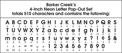 Barker Creek 4" Letter Pop-Out 2-Pack, Neon, 510 Characters/Set (BC3628)
