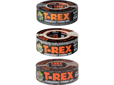 T-REX Heavy Duty Duct Tapes, 1.88 x 35 Yds./1.88 x 30 Yds., Black/White/Gray, 3 Rolls/Pack (TRBWG-