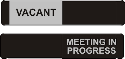 SECO Sliding Sign "Meeting in Progress" 10"W x 2"H Aluminum, Black and White (OF139-255X52)