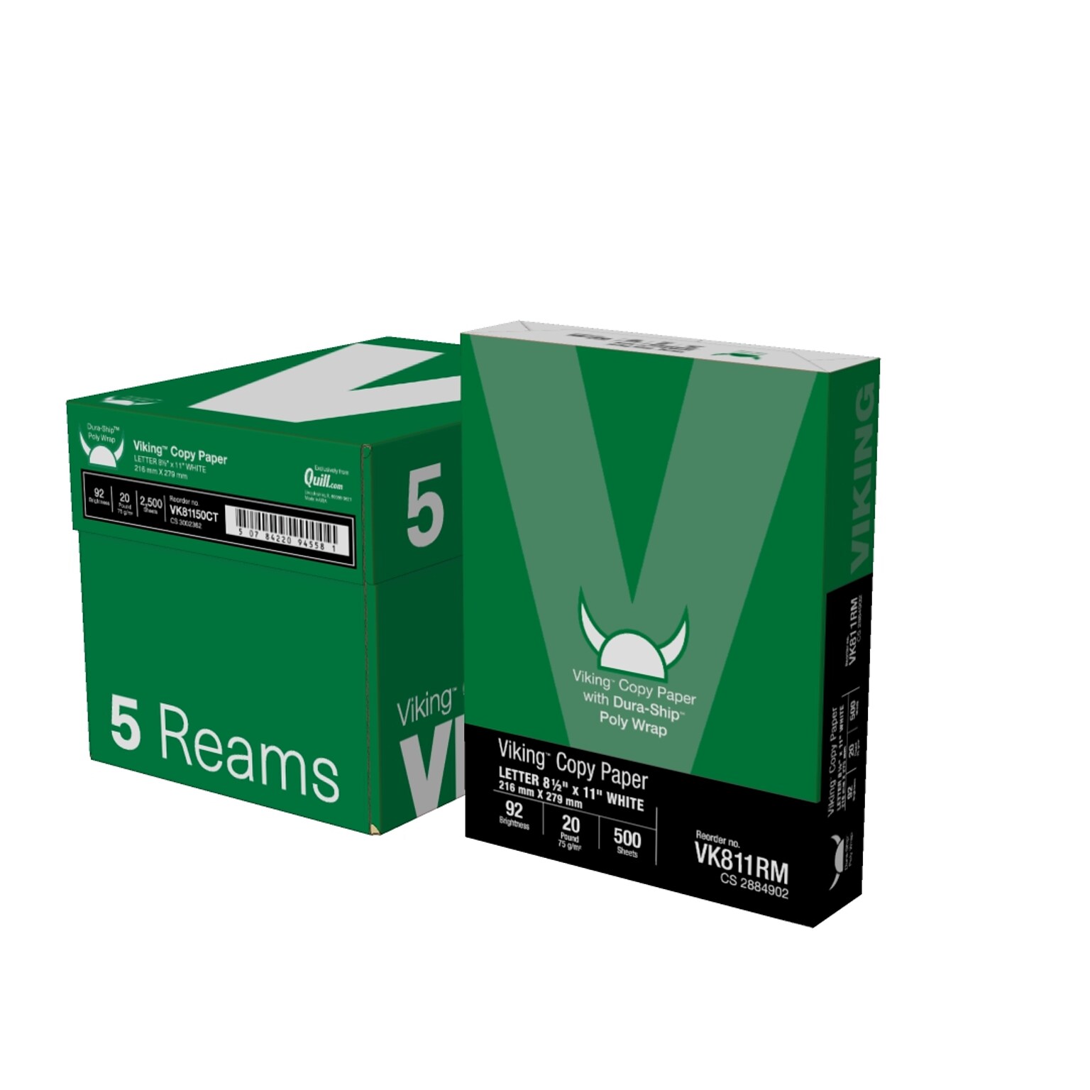 Dura-Ship™ Viking™ 8.5 x 11 Poly Wrap Copy Paper, 20 lbs., 92 Brightness, 500 Sheets/Ream, 5 Reams/Carton (VK81150CT)
