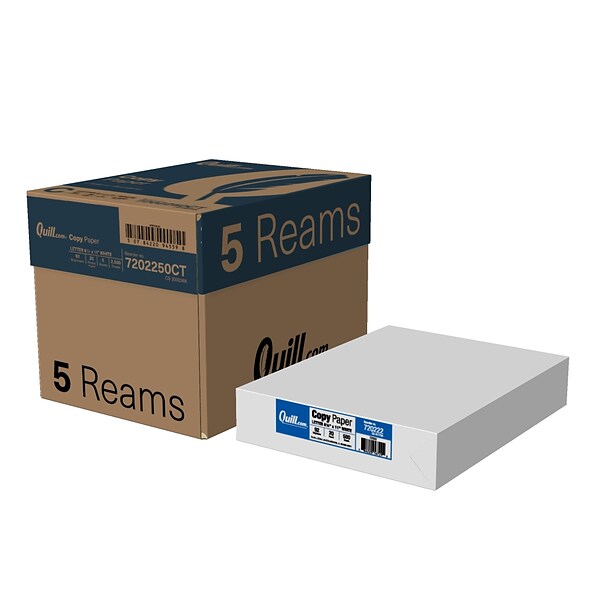 Quill Brand® 8.5 x 11 Copy Paper, 20 lbs., 92 Brightness, 500  Sheets/Ream, 5 Reams/CT (7202250CT)