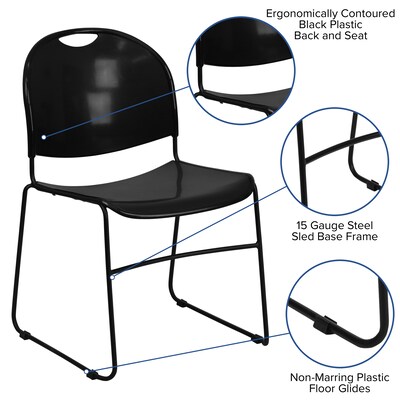 Flash Furniture HERCULES Series Plastic Ultra-Compact Stack Chair, Black (RUT188BK)