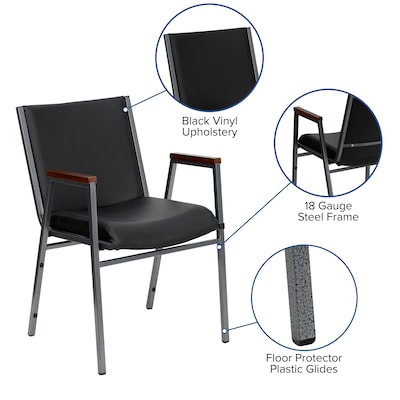 Flash Furniture HERCULES Series Vinyl Stack Chair with Arms, Black (XU60154BKVYL)