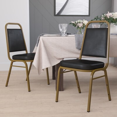 Flash Furniture HERCULES Series Vinyl Banquet Stacking Chair, Black/Gold Frame, 4 Pack (4FDBHF1AGBK)