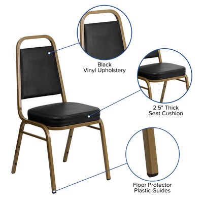 Flash Furniture HERCULES Trapezoidal Back Banquet Chairs W/Black Vinyl & Gold Frame, 4/Pack