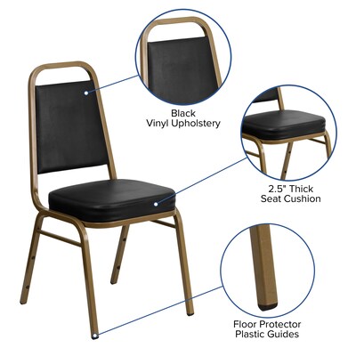 Flash Furniture HERCULES Series Vinyl Banquet Stacking Chair, Black/Gold Frame, 4 Pack (4FDBHF1AGBK)