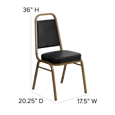 Flash Furniture HERCULES Trapezoidal Back Banquet Chairs W/Black Vinyl & Gold Frame, 4/Pack
