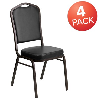 Flash Furniture HERCULES Series Vinyl Banquet Stacking Chair, Black/Gold Vein Frame, 4 Pack (4FDC01GVBKVY)