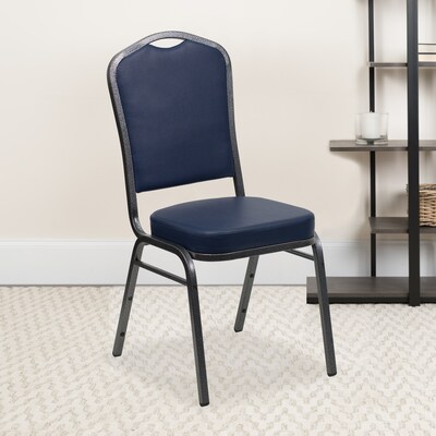 Flash Furniture HERCULES Series Vinyl Banquet Stacking Chair, Navy/Silver Vein Frame, 4 Pack (4FDC01SVNY)