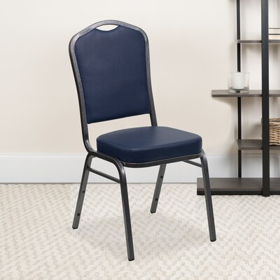 Flash Furniture HERCULES Series Vinyl Banquet Stacking Chair, Navy/Silver Vein Frame, 4 Pack (4FDC01