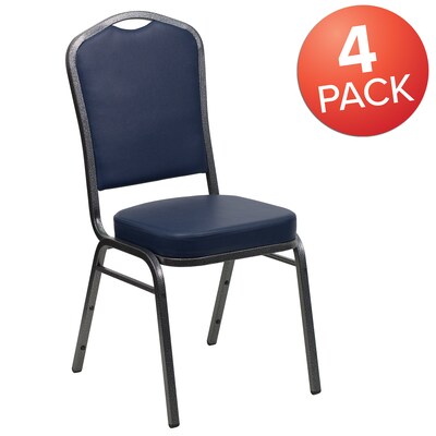 Flash Furniture HERCULES Series Vinyl Banquet Stacking Chair, Navy/Silver Vein Frame, 4 Pack (4FDC01SVNY)