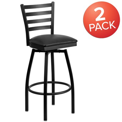 Flash Furniture HERCULES Series Traditional Metal Ladder Back Barstool, Black/Black Seat, 2-Pieces/Pack (2XU6F8BLDSWVBKV)