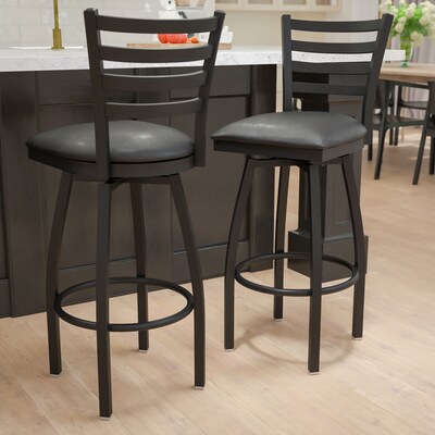 Flash Furniture HERCULES Series Traditional Metal Ladder Back Barstool, Black/Black Seat, 2-Pieces/P