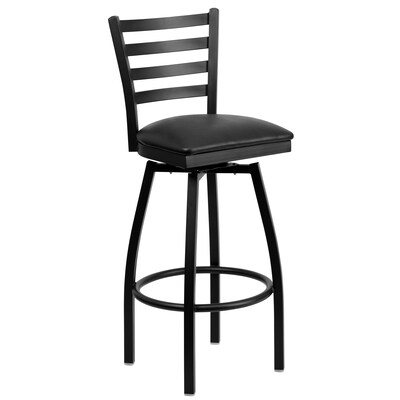 Flash Furniture HERCULES Series Traditional Metal Ladder Back Barstool, Black/Black Seat, 2-Pieces/Pack (2XU6F8BLDSWVBKV)