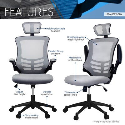 Techni Mobili  Truly Ergonomic Mesh Office Chair with Headrest & Lumbar  Support