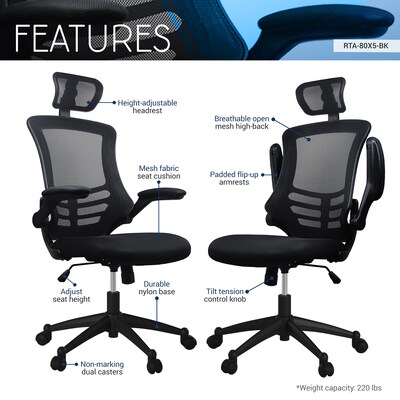Techni Mobili Fabric Executive Chair, Black (RTA-80X5-BK)
