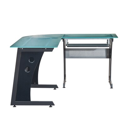 Techni Mobili Deluxe 65W Glass L-Shaped Desk, Gray (RTA-3803-GPH06)